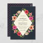 水エレガント色の花 | 金ゴールドフレ結婚ーム ポストカード (正面/裏面)