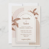 水エレガント色の茶色葉はbohoアルチ金ゴールド 招待状 (正面)