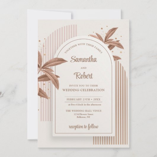 水エレガント色の茶色葉はbohoアルチ金ゴールド 招待状 (正面)