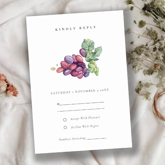 水エレガント色の葉のぶどう結婚葉 出欠カード