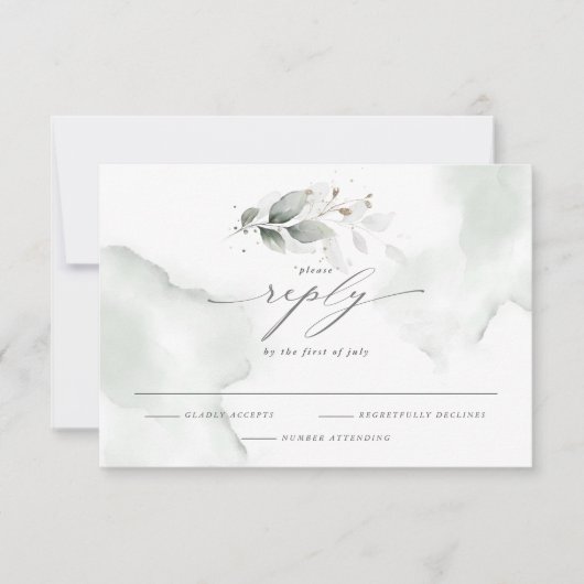 水エレガント色の葉ほこりっぽい緑 出欠カード (正面)