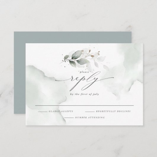 水エレガント色の葉ほこりっぽい緑 出欠カード (正面/裏面)