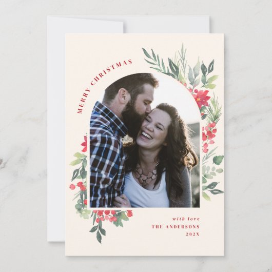 水エレガント色の葉フォトアーチのクリスマス シーズンカード (正面)