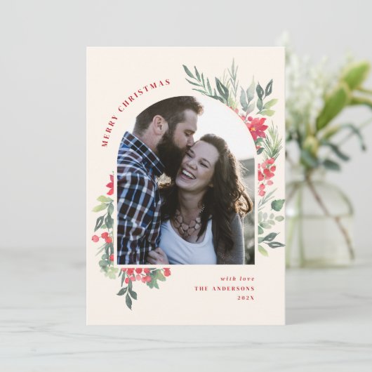 水エレガント色の葉フォトアーチのクリスマス シーズンカード (スタンド正面)