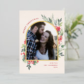 水エレガント色の葉フォトアーチのクリスマス 箔シーズンカード (立ち正面)