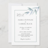 水エレガント色の葉ボタニカル結婚エアリー 招待状 (正面)