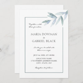 水エレガント色の葉ボタニカル結婚エアリー 招待状