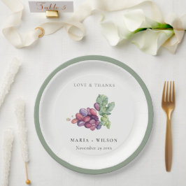 水エレガント色の葡萄素朴結婚葉 ペーパープレート