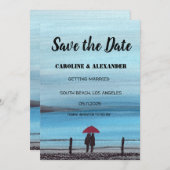 水エレガント色の赤い傘の組結婚合 セーブザデート (正面/裏面)