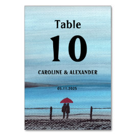 水エレガント色の赤い傘の組結婚合 テーブルナンバー