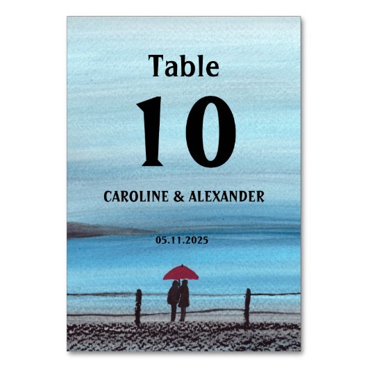 水エレガント色の赤い傘の組結婚合 テーブルナンバー (正面)