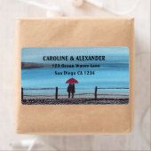 水エレガント色の赤い傘の組結婚合 ラベル (インサイチュ)