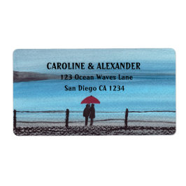 水エレガント色の赤い傘の組結婚合 ラベル