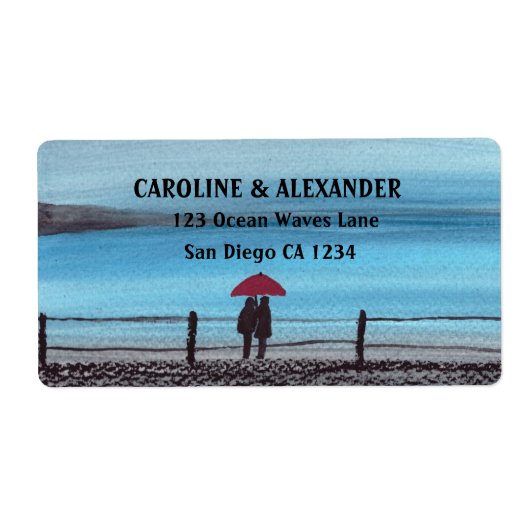 水エレガント色の赤い傘の組結婚合 ラベル (正面)