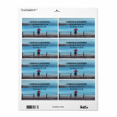 水エレガント色の赤い傘の組結婚合 ラベル (フルシート)