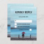 水エレガント色の赤い傘の組結婚合 出欠カード (正面/裏面)