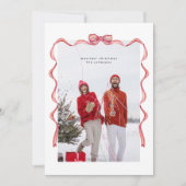 水エレガント色の赤い弓クリスマスフォトホリデー シーズンカード (正面)