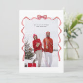 水エレガント色の赤い弓クリスマスフォトホリデー シーズンカード (スタンド正面)