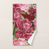 水エレガント色の赤い花と緑 バスタオルセット (ハンドタオル)