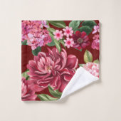 水エレガント色の赤い花と緑 バスタオルセット (ウォッシュタオル)