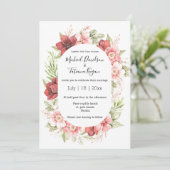 水エレガント色の赤い花結婚緑 招待状 (スタンド正面)