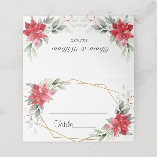 水エレガント色の赤ポインセチア結婚のテーブル プレイスカード (外部開封)