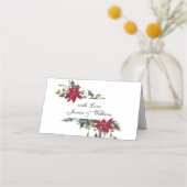 水エレガント色の赤ポインセチア結婚のテーブル プレイスカード (裏面)