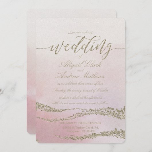 水エレガント色の赤面結婚式招待状 招待状 (正面/裏面)