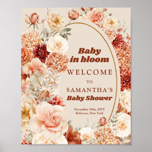 水エレガント色の野生の庭の花ウェルカムサイン ポスター (正面)