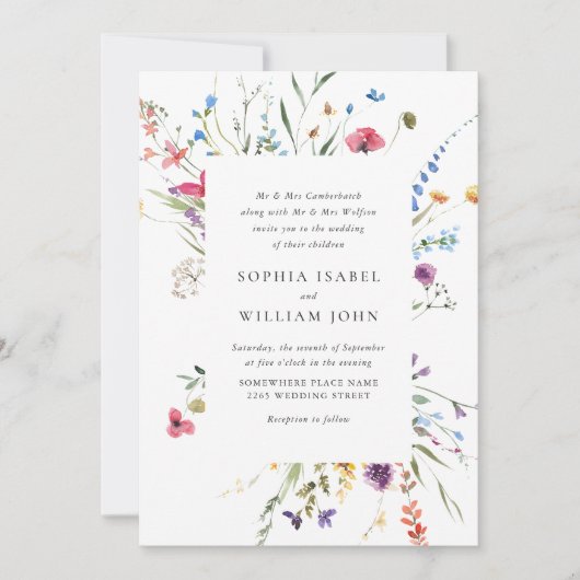 水エレガント色の野生の結婚花すべて 招待状 (正面)