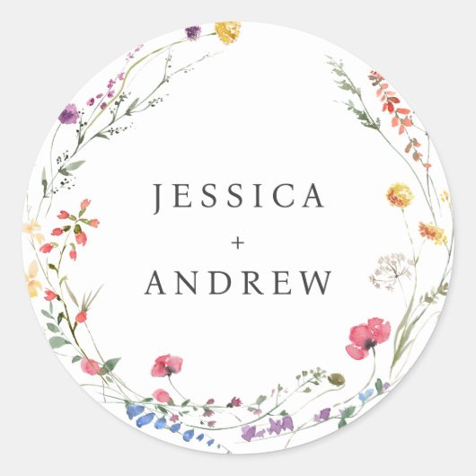 水エレガント色の野生の結婚花 ラウンドシール (正面)