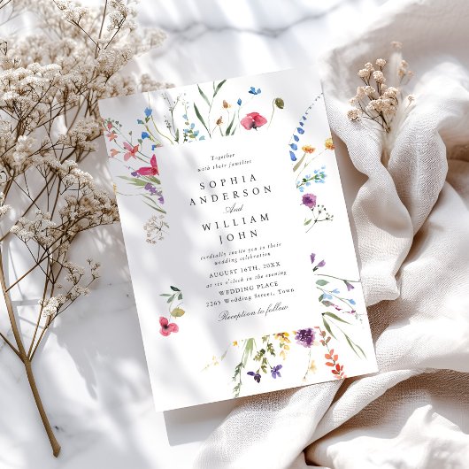 水エレガント色の野生の結婚花 招待状
