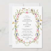 水エレガント色の野生の花結婚の写真 招待状 (正面)
