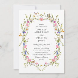水エレガント色の野生の花結婚の写真 招待状