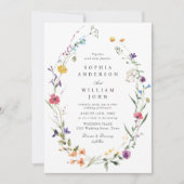 水エレガント色の野生の花結婚の写真 招待状 (正面)