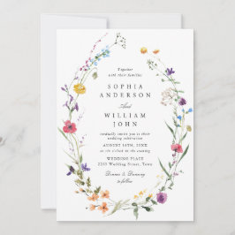 水エレガント色の野生の花結婚の写真 招待状
