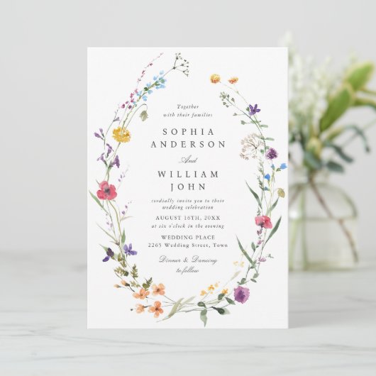 水エレガント色の野生の花結婚の写真 招待状 (スタンド正面)