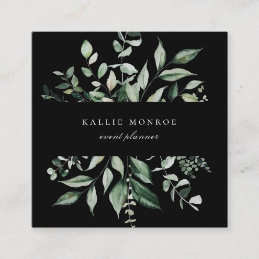 水エレガント色の野生の葉の暗い スクエア名刺 (正面)