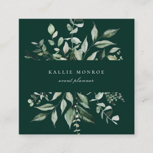 水エレガント色の野生の葉エメラルド スクエア名刺 (正面)