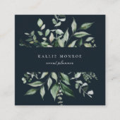 水エレガント色の野生の葉ダークブルー スクエア名刺 (正面)