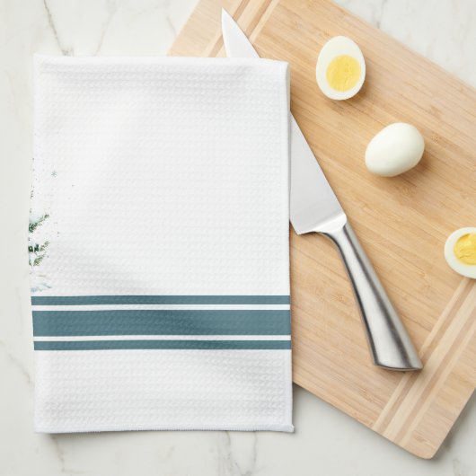 水エレガント色の雪のトウヒの木モノグラムの キッチンタオル (四つ折り)