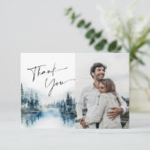 水エレガント色の霧の森の結婚写真 サンキューカード (スタンド正面)