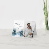 水エレガント色の霧の森の結婚写真 サンキューカード (正面)