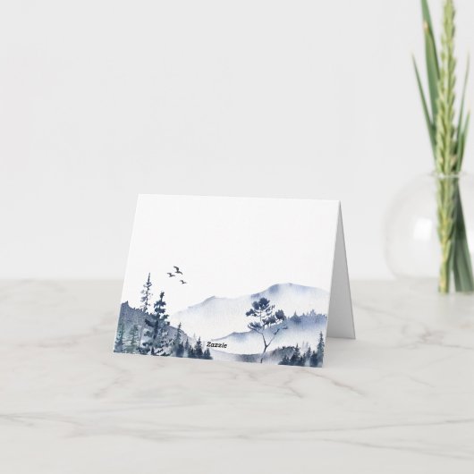 水エレガント色の霧の森の結婚写真 サンキューカード (裏面)