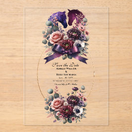 水エレガント色の馬術結婚の アクリル招待状