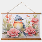 水エレガント色の鳥のフローラアートリアル 吊り下げ型タペストリー (正面)
