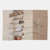 水エレガント色の鳥モノグラムの名前をカスタムする キッチンタオル (横)