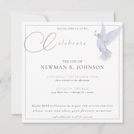 水エレガント色の鳩お祝いの写真 招待状 (裏面)