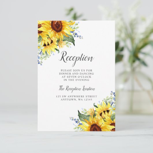 水エレガント色ひまわりウェディングレセプション エンクロージャーカード (スタンド正面)