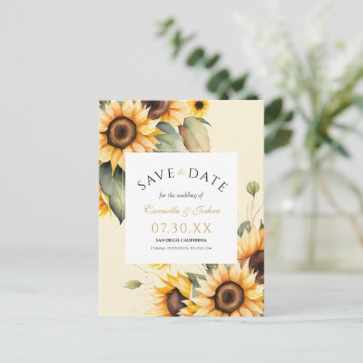 水エレガント色ひまわりボホ日付を保存 ポストカード (スタンド正面)